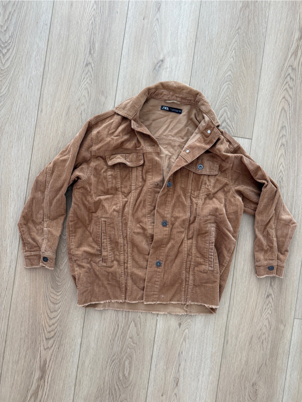 Zara Corduroy Button-Front Overalls in Light Brown